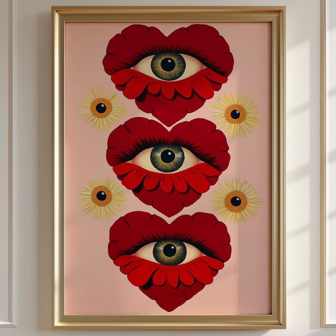 Surreal Eye Heart Pop Art Print Red Flowers Maximalist Decor
