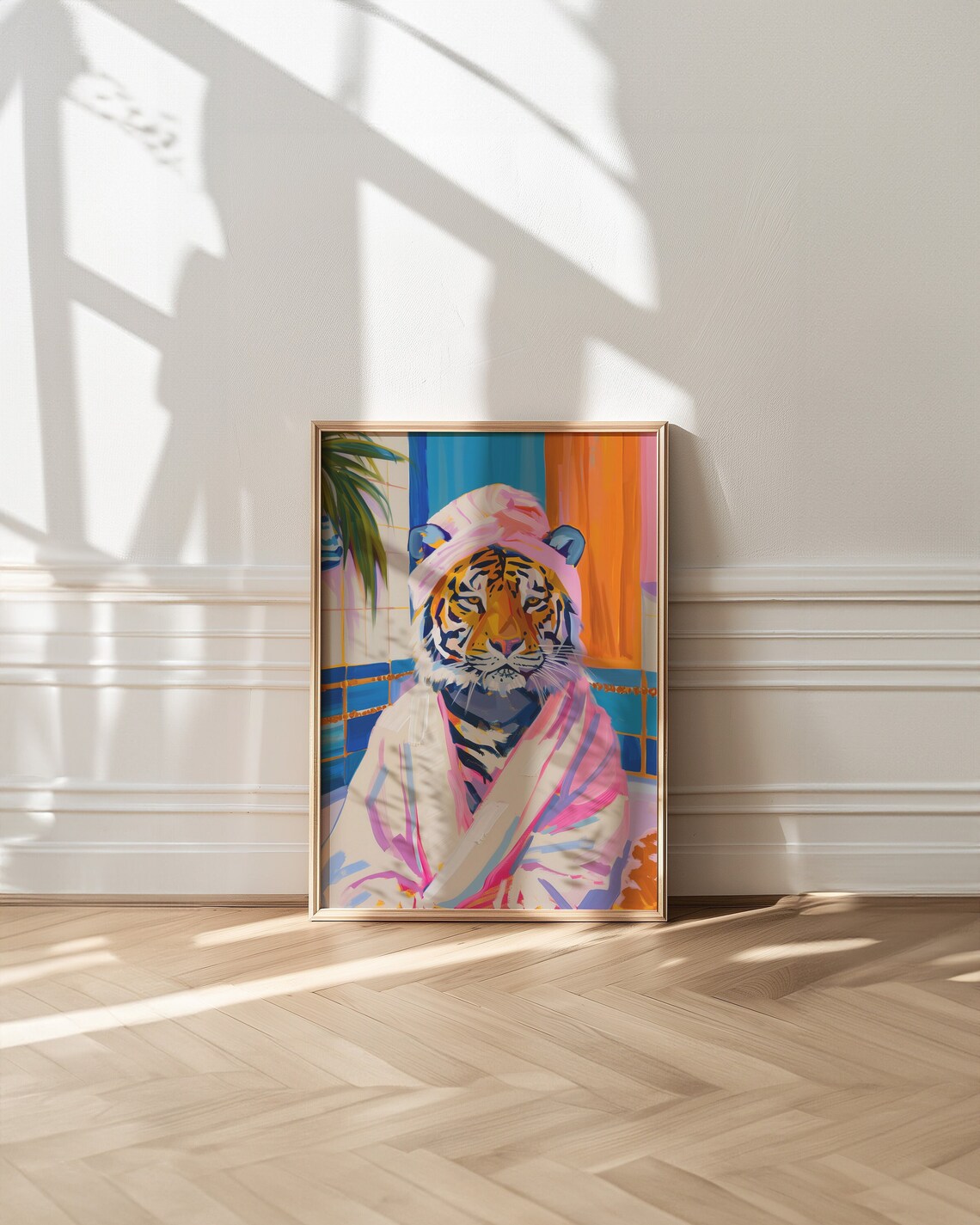 Tiger In A Bath Poster, Maximalist Bathroom Decor