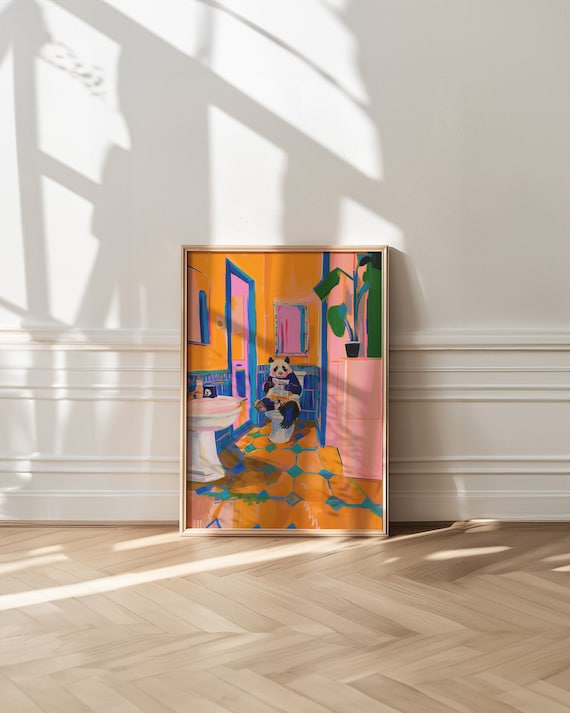 Panda Bathroom Art Print, Maximalist Matisse-Inspired