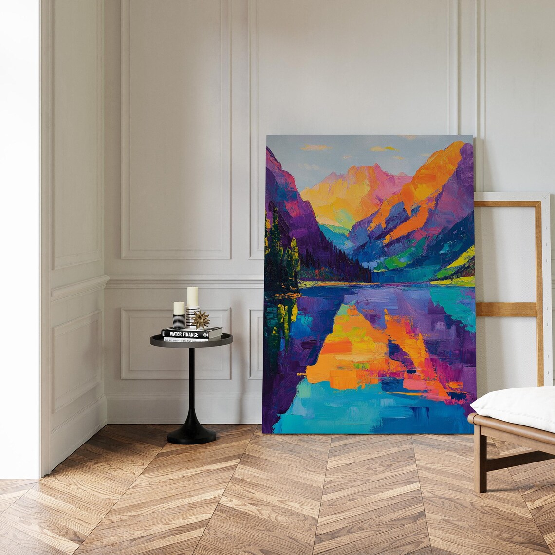Bold Abstract Mountain Lake Painting, Modern Landscape