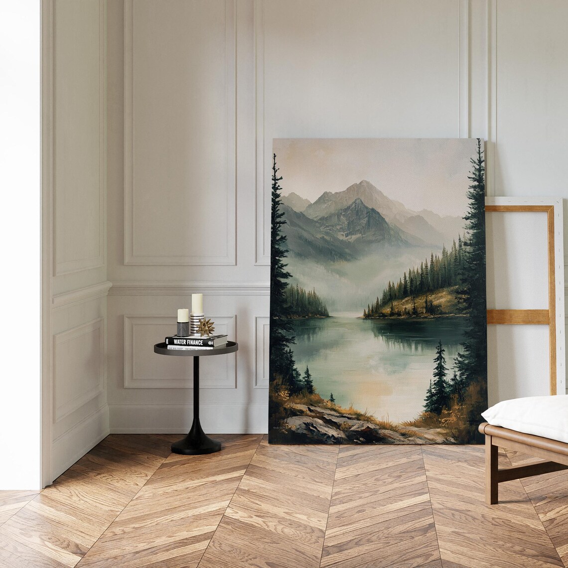 Misty Mountain Lake Art Print, Rustic Cabin Decor