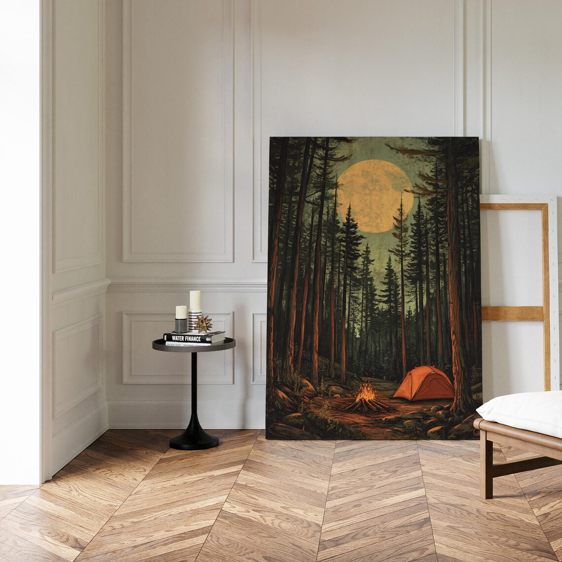 Full Moon Camping, Rustic Night Forest Adventure Art - Image 5