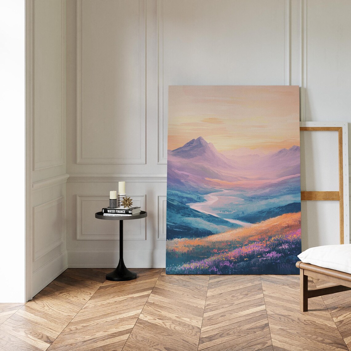 Tranquil River Valley At Sunset, Mountain Landscape