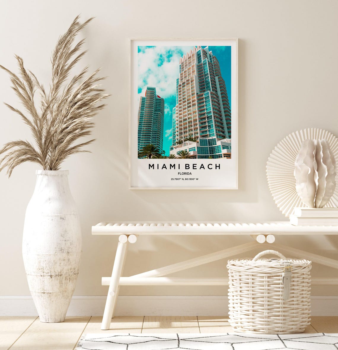 Miami Beach Florida Tall Beachfront Towers Under Teal Sky Poster - Image 3