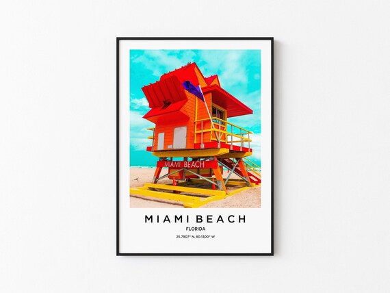 Miami Beach Florida Colorful Lifeguard Tower on the Sand Poster