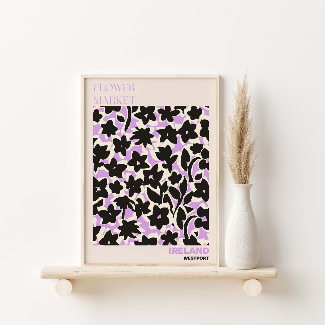 Ireland Flower Market Poster Westport Black Floral Silhouette Artwork - Image 3