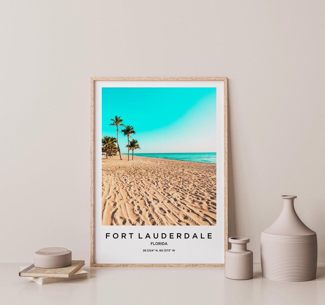 Fort Lauderdale Florida Palm Lined Beach With Golden Sand Poster - Image 2