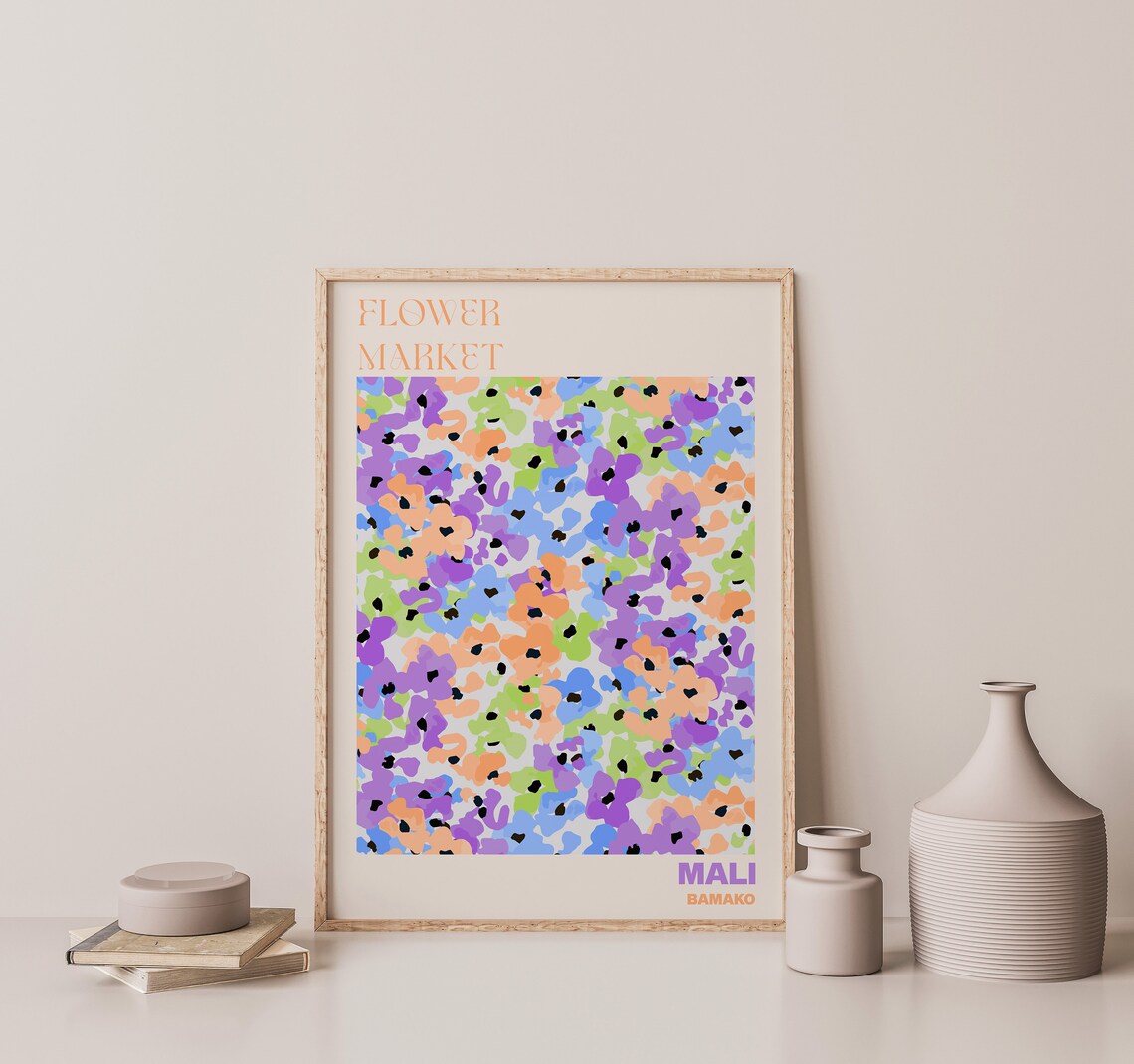 Mali Bamako Flower Market Soft Pastel Lavender Blossom Art Poster - Image 3