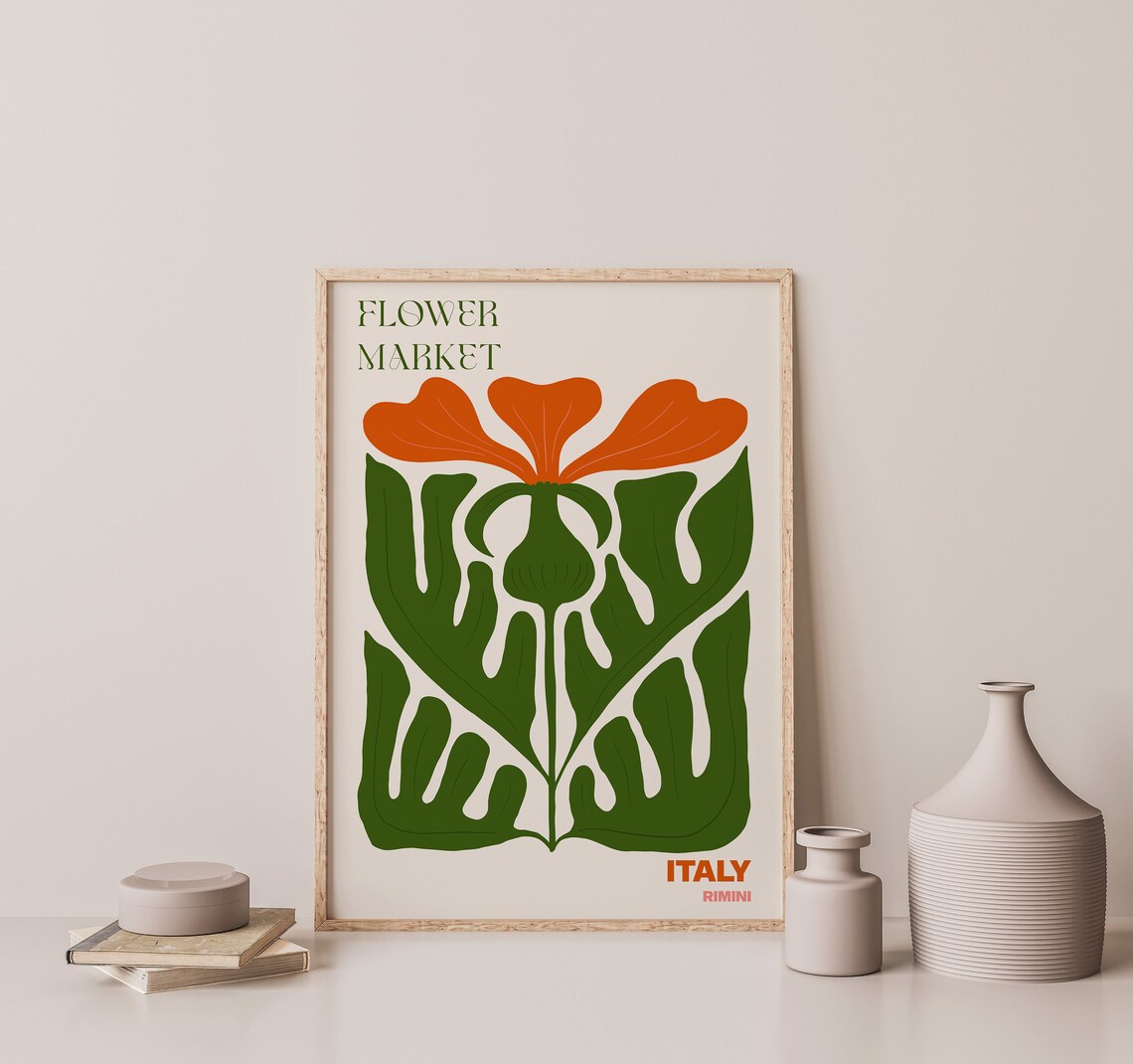 Italy Flower Market Poster Rimini Art Deco Green Floral Artwork - Image 3