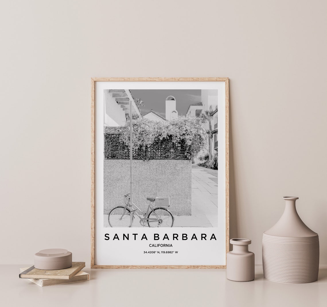 Santa Barbara Travel Poster Santa Barbara Print Santa Barbara Photo Print Black And White Photography Monochrome Travel Photography - Image 3