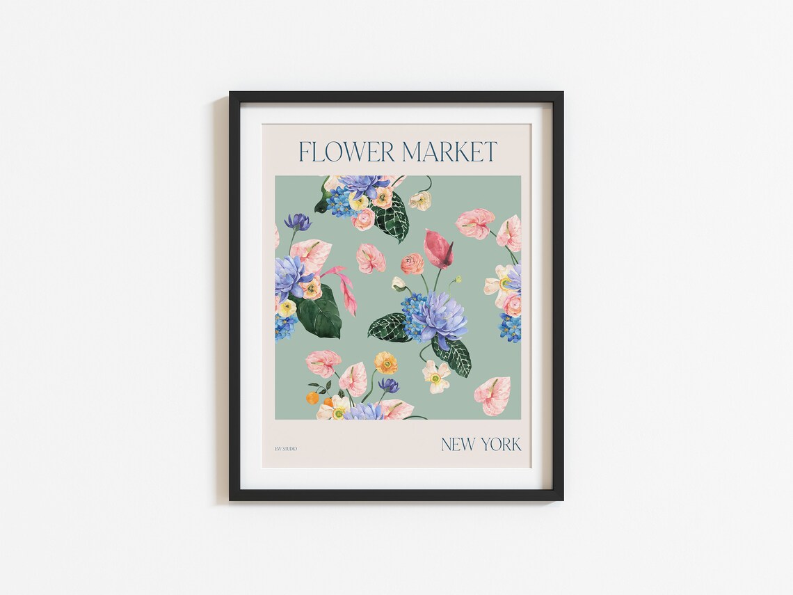 Flower Market New York Tropical Florals on Sage Travel Poster - Image 2