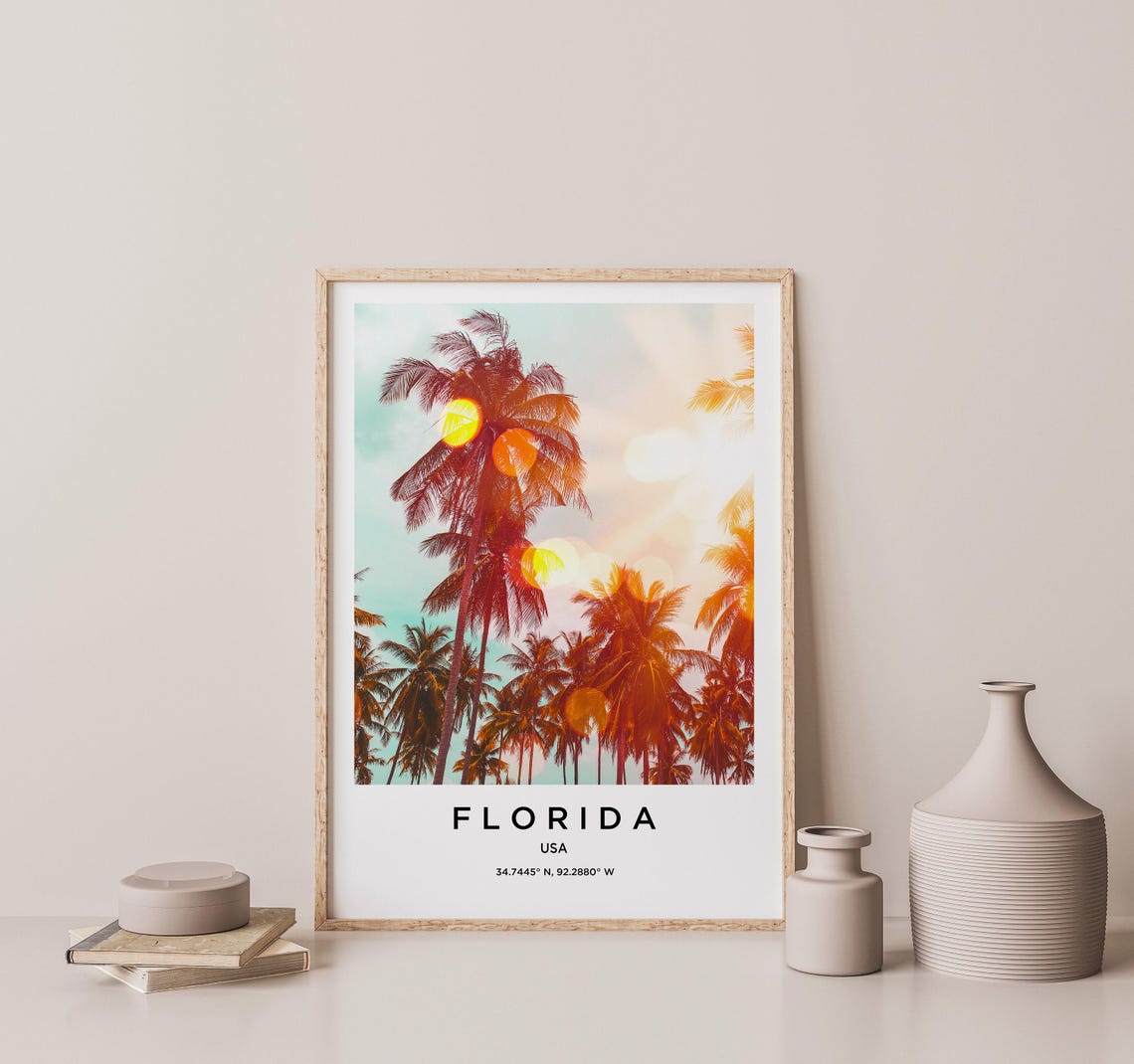 Florida Palm Tree Sunset Silhouettes Warm Sun Flare Photo Poster - Image 2