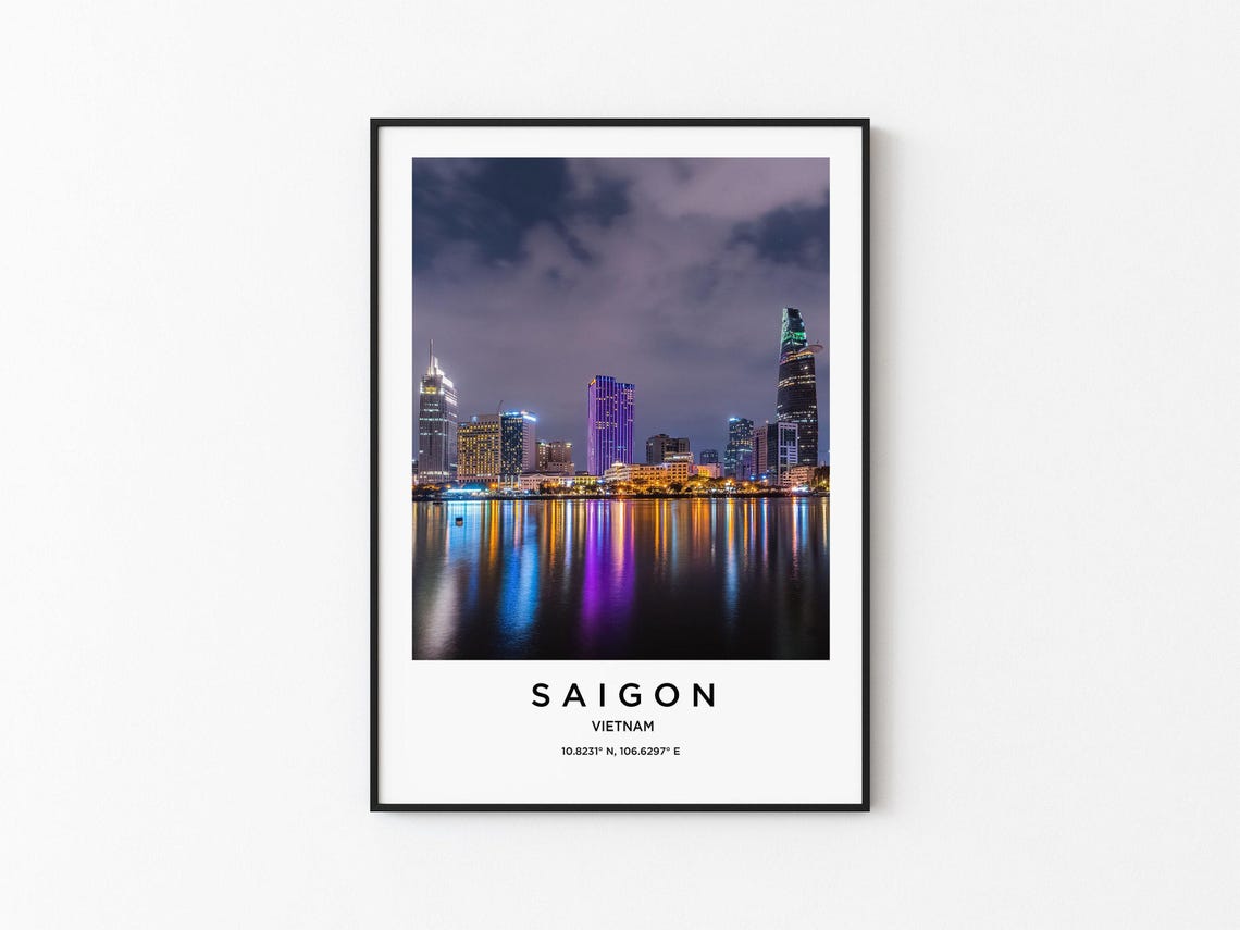 Saigon Vietnam Glowing Night Skyline River Lights Travel Poster