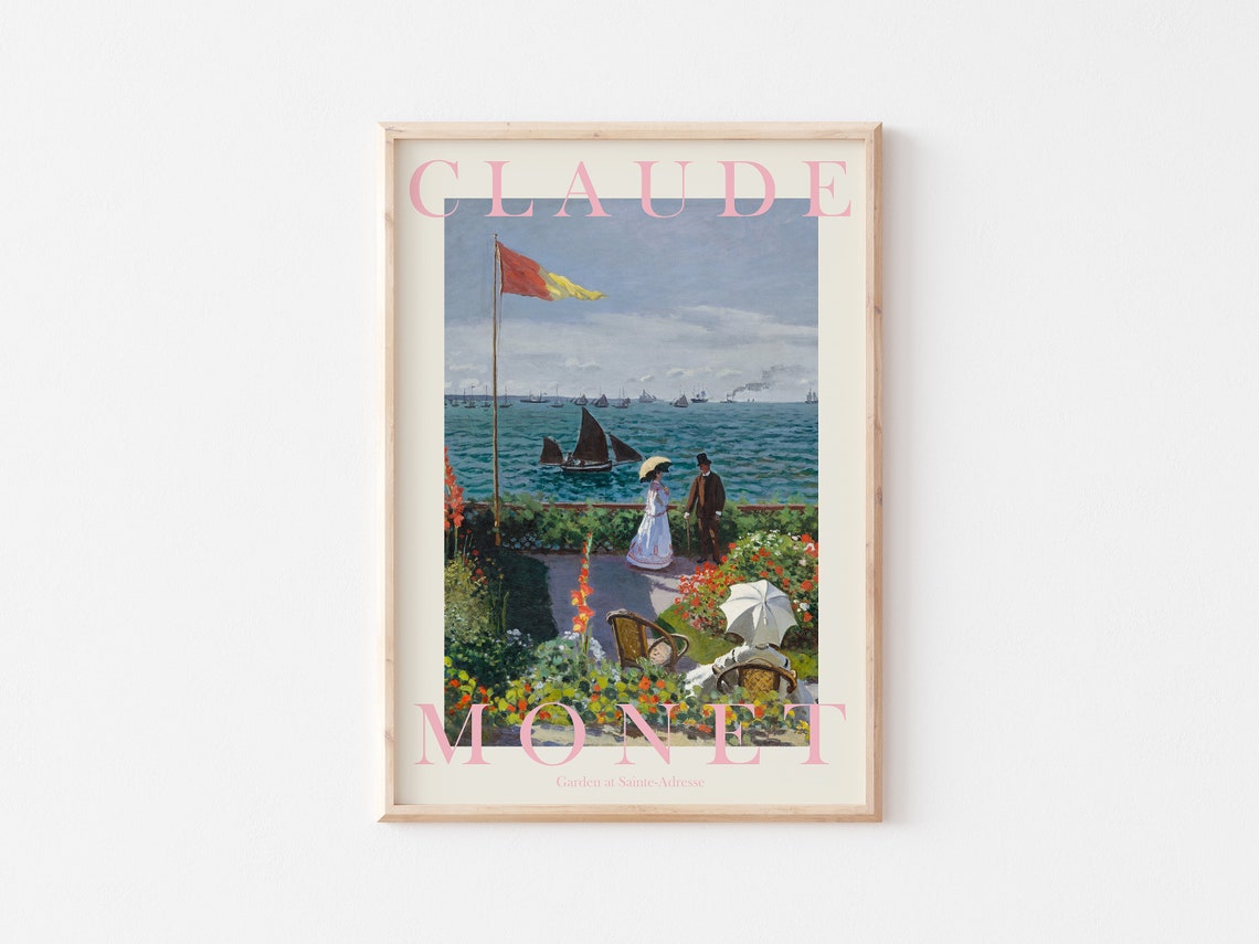 Claude Monet Garden at Sainte-Adresse Soft Seaside Cream Poster - Image 3