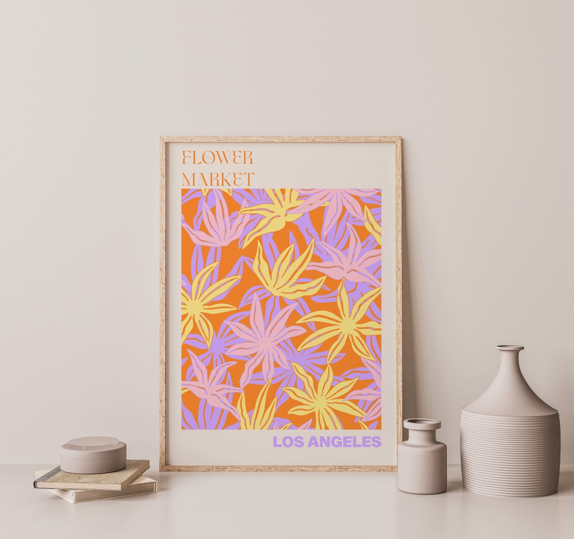 Los Angeles Flower Market Bold Orange Starburst Floral Art Poster - Image 2