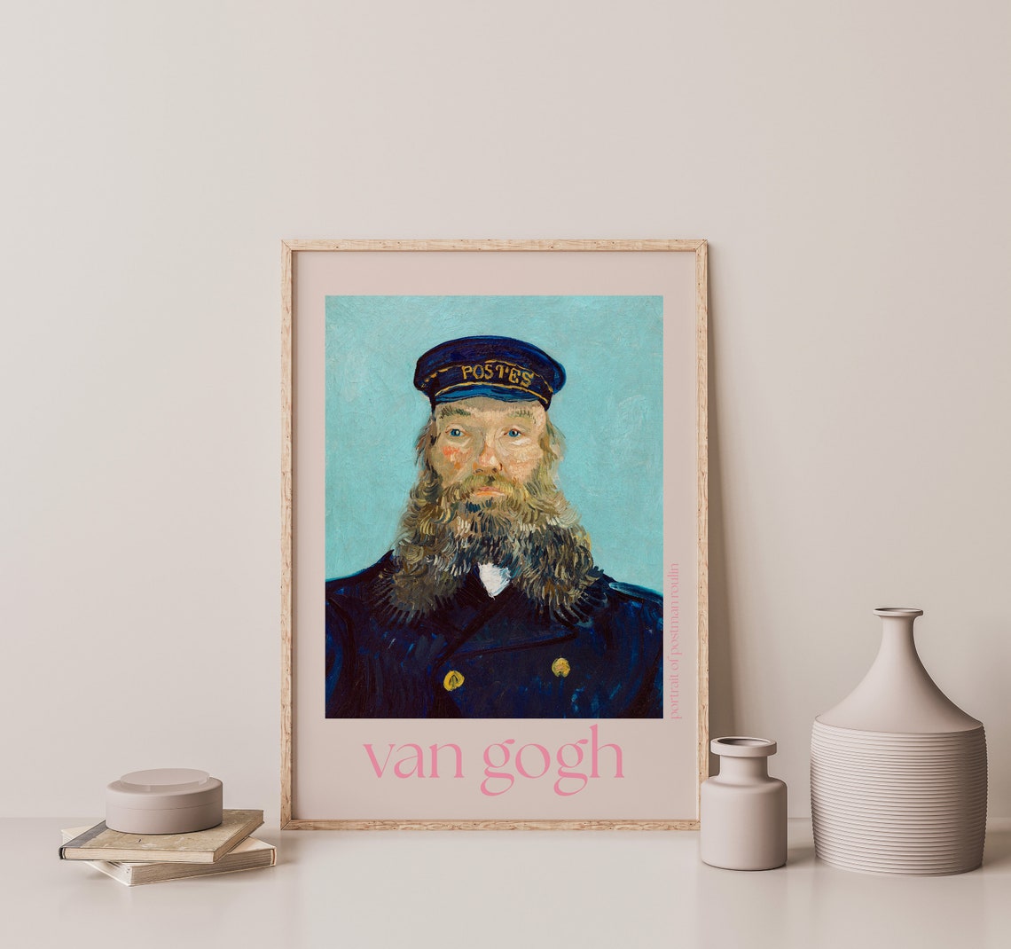 Van Gogh The Postman Roulin Portrait with Blue Cap Art Poster - Image 2