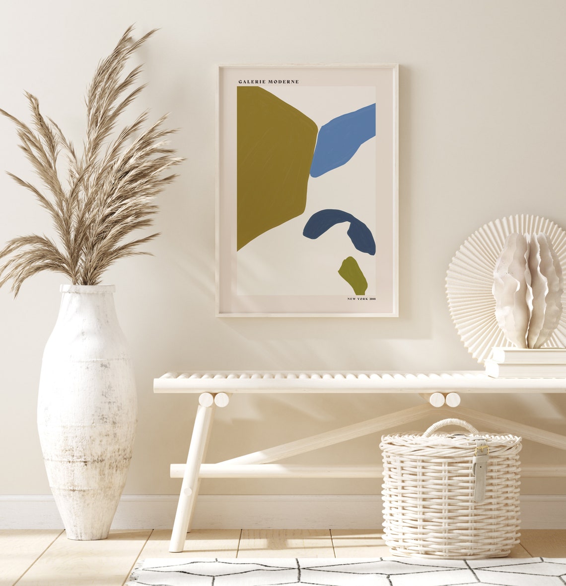 Galerie Moderne Olive Green Blue Abstract Shapes Colorful Wall Poster - Image 2