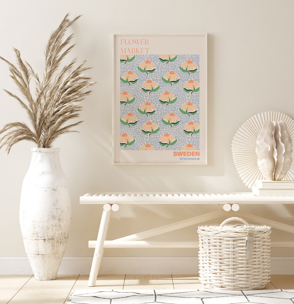 Sweden Flower Market Poster Stockholm Peach Tulip Garden Artwork - Image 2