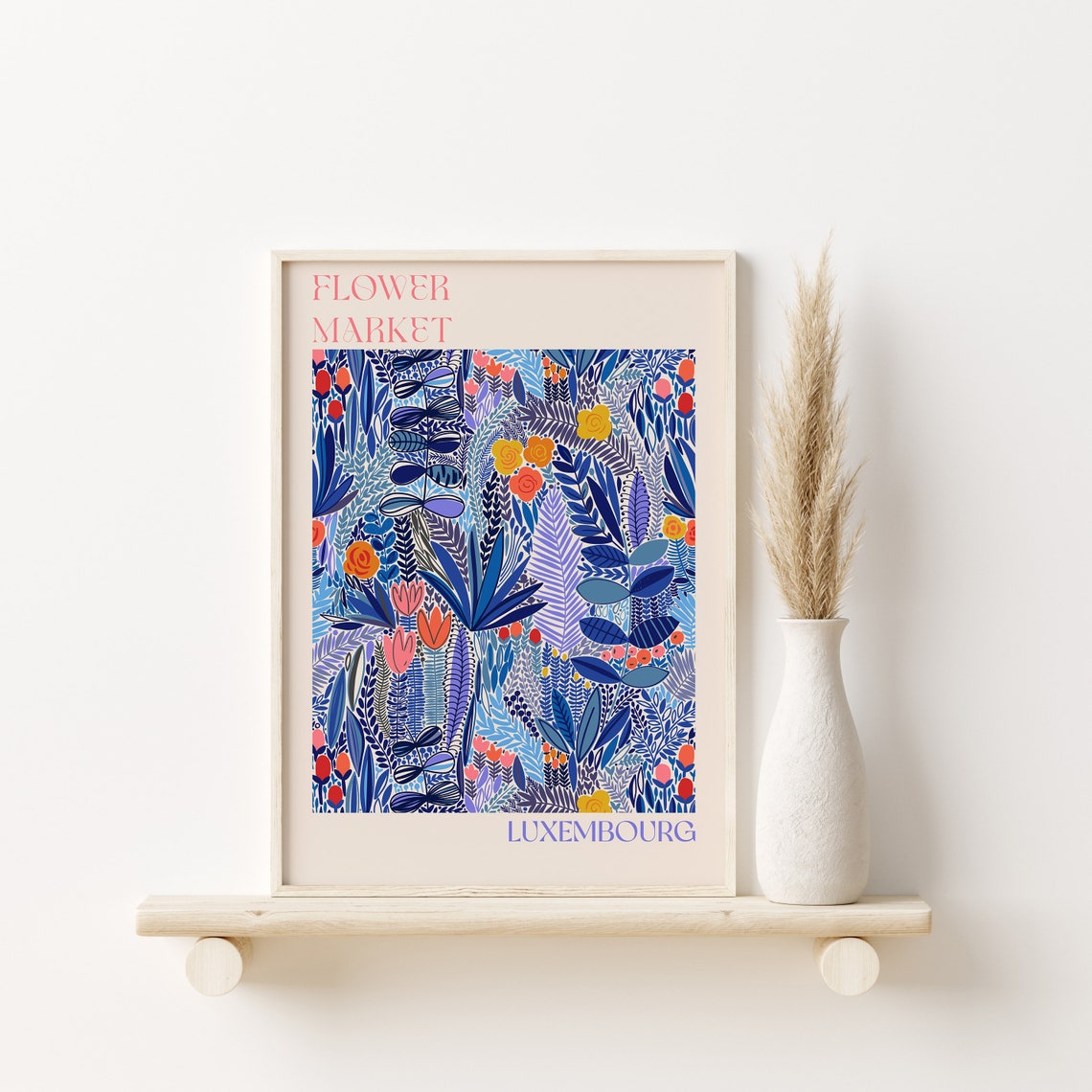 Flower Market Luxembourg Blue Midnight Garden Pattern Poster - Image 3