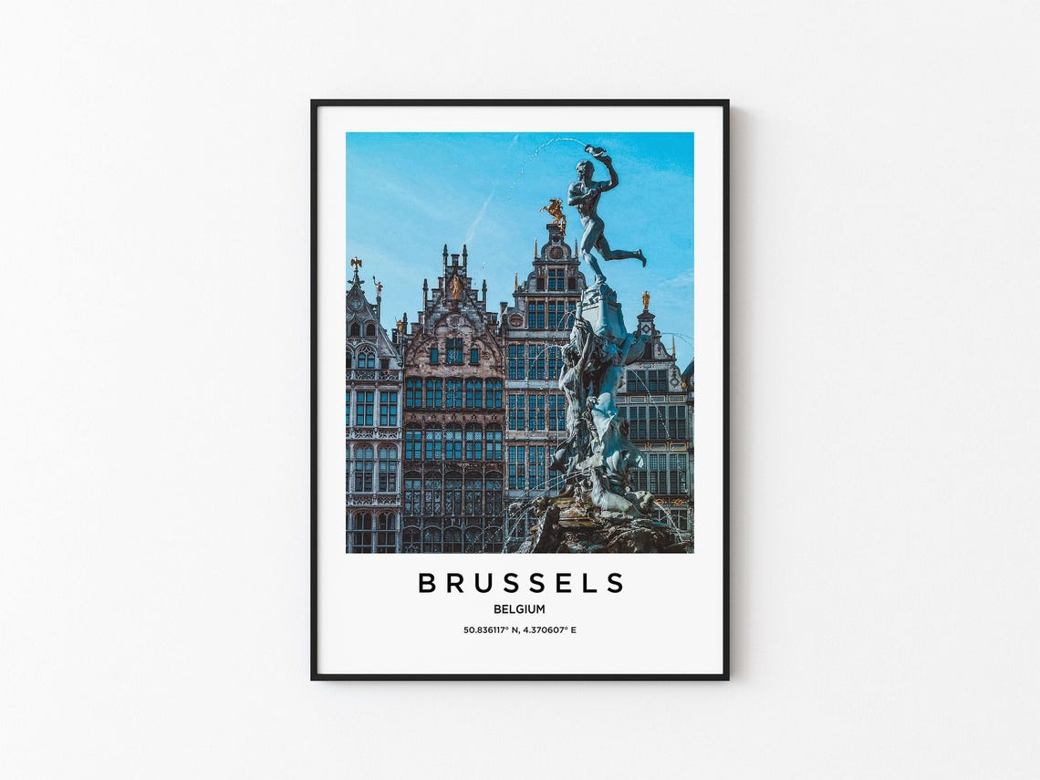 Brussels Belgium Historic Old Town Square With Fountain Poster