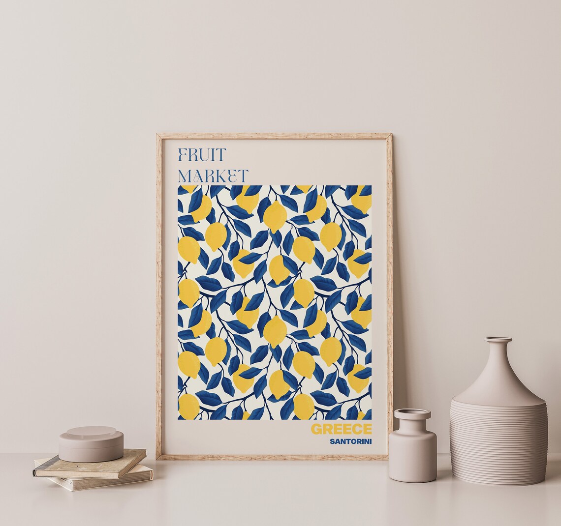 Greece Fruit Market Santorini Lemon Citrus Pattern Art Poster - Image 3