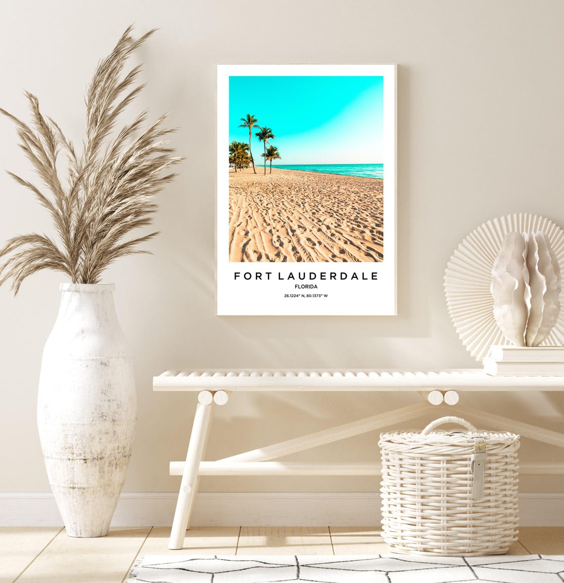 Fort Lauderdale Florida Palm Lined Beach With Golden Sand Poster - Image 3