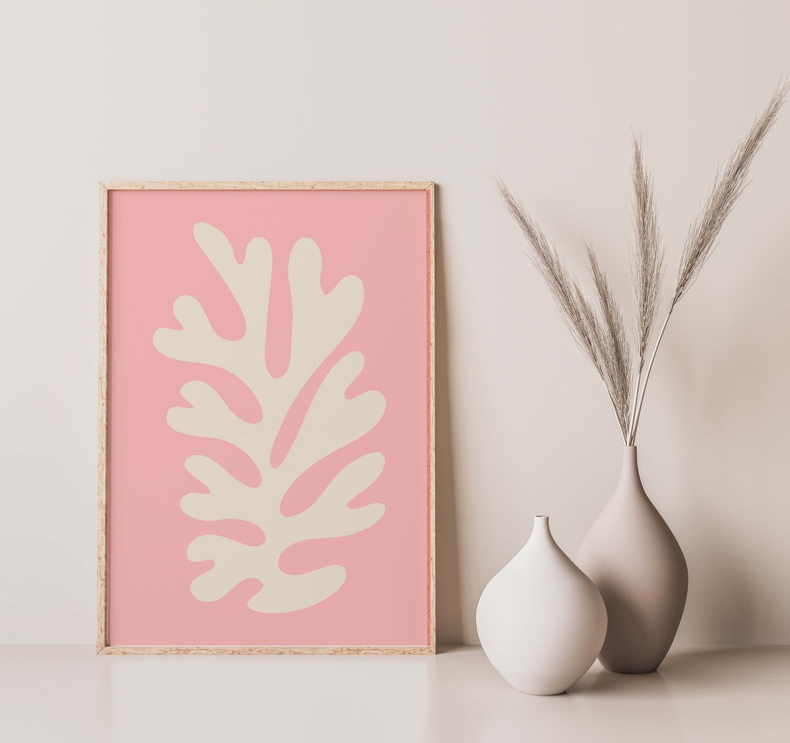 Matisse Inspired Cream Coral Cut Out Blush Pink Modern Wall Art - Image 3