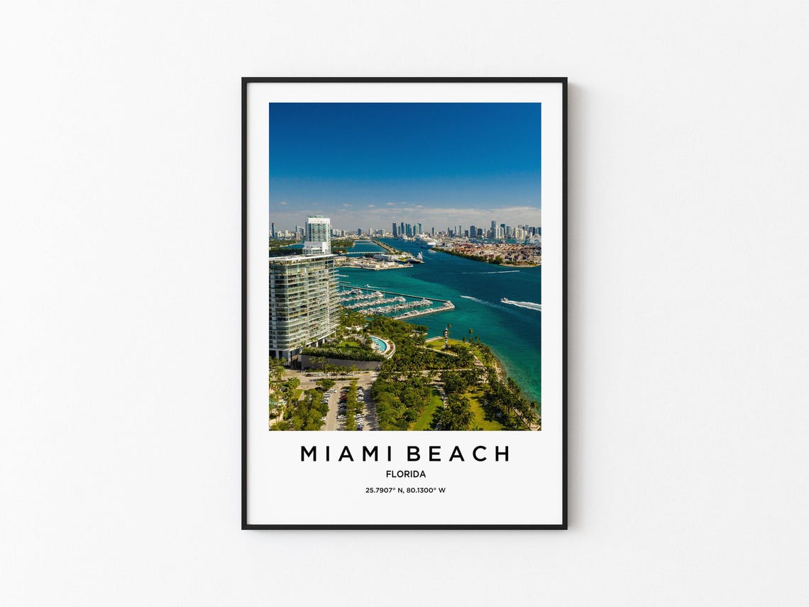 Miami Beach Florida Aerial Marina Skyline Turquoise Bay Poster