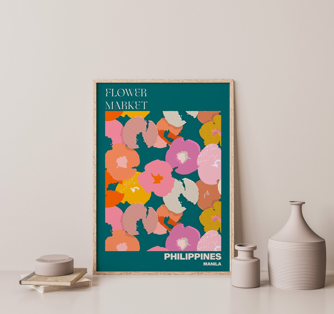 Philippines Manila Bold Bloom Dark Teal Flower Market Poster - Image 3