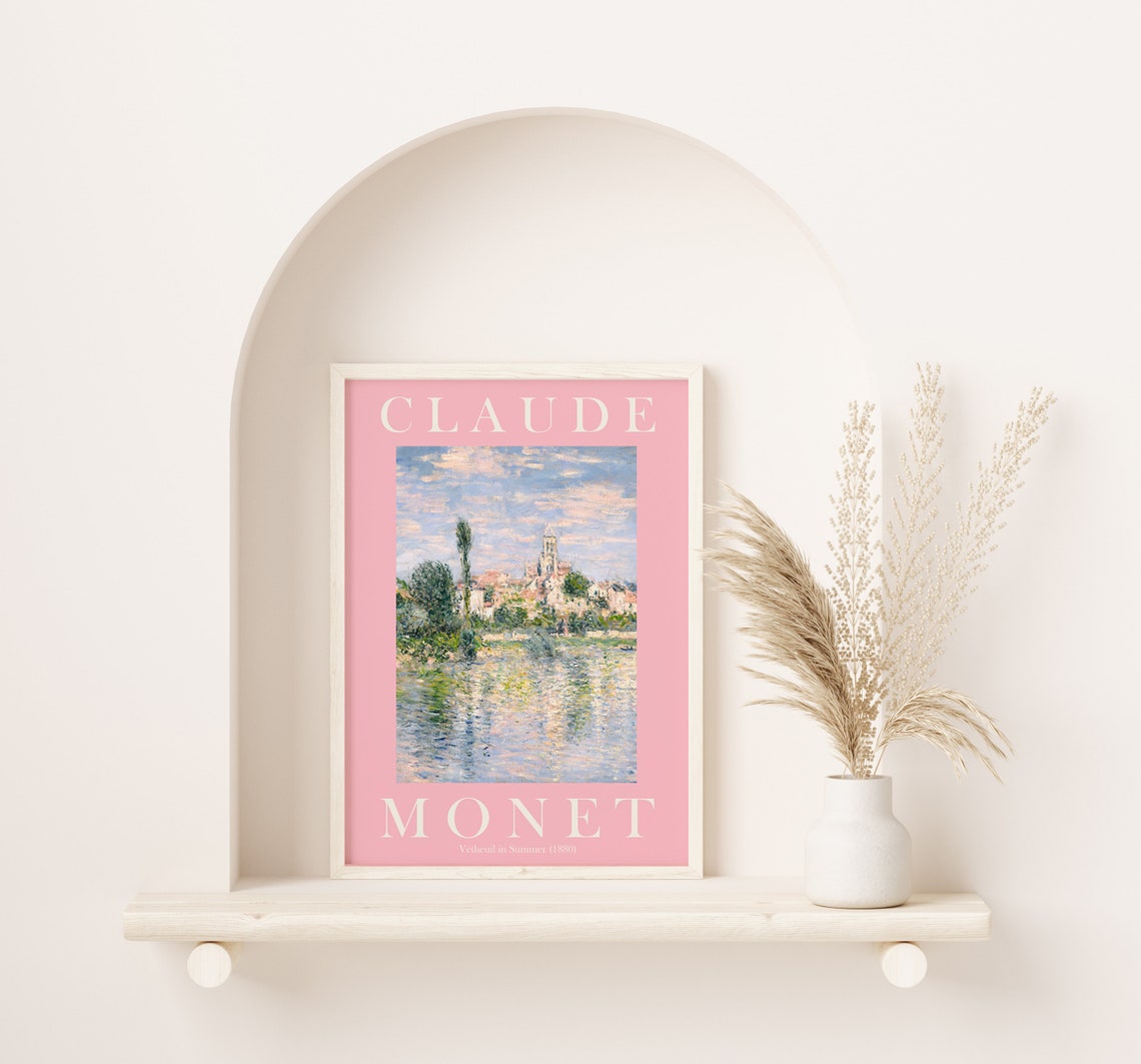 Claude Monet Vétheuil in Summer 1880 Pink Border Exhibition Poster - Image 3