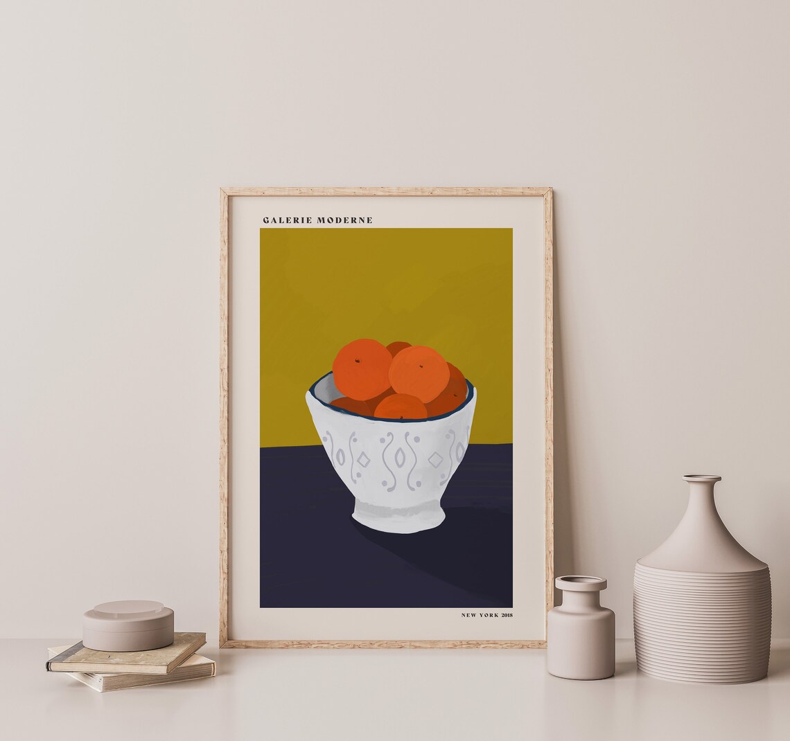 White Bowl Of Oranges Still Life Citrus Kitchen Decor Art Poster - Image 2