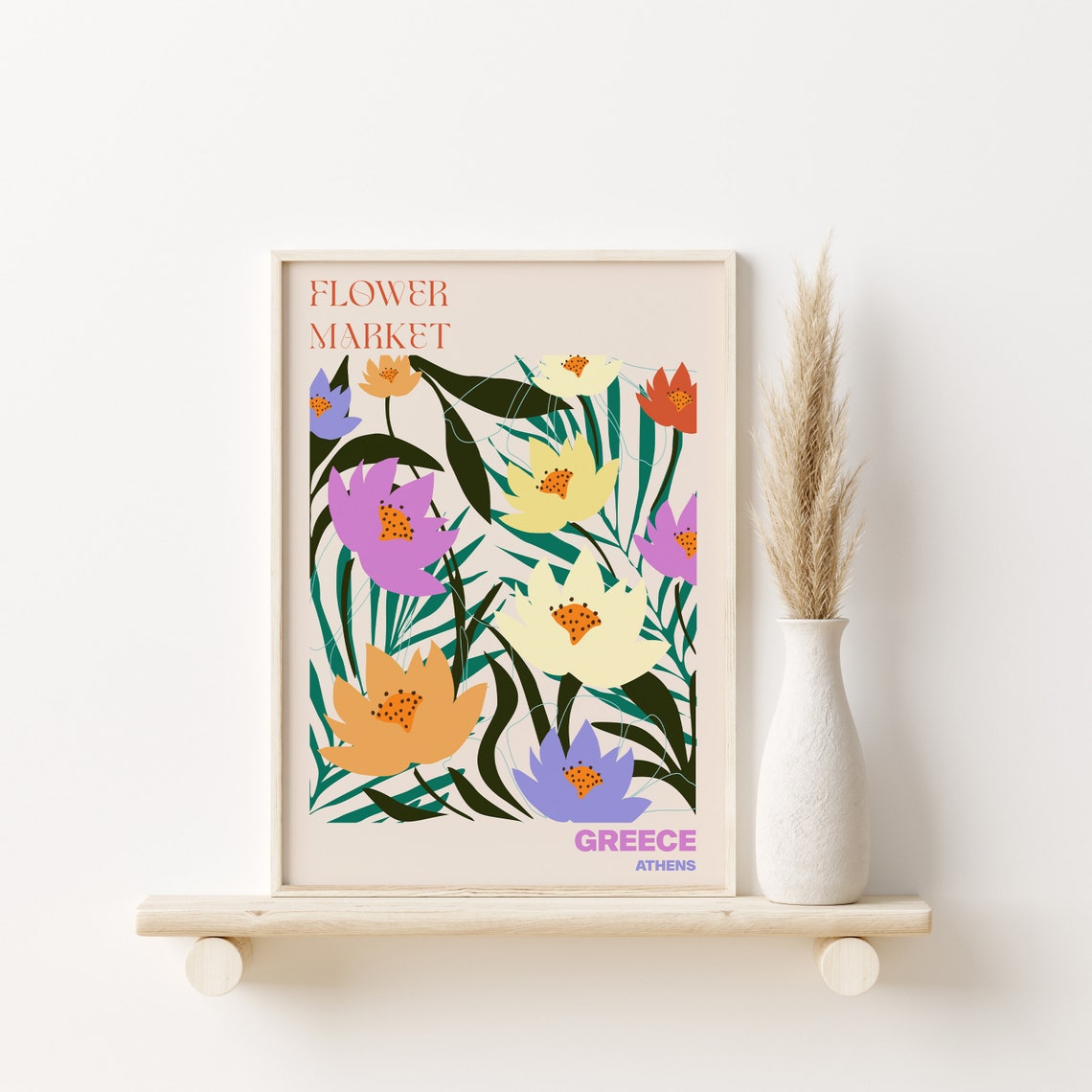 Athens Greece Flower Market Watercolor Bright Tropical Lily Poster - Image 3