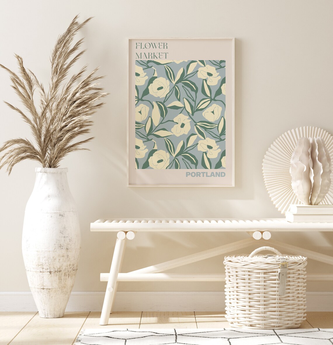 Portland Calm Cream Magnolia Dusty Blue Flower Market Poster - Image 2