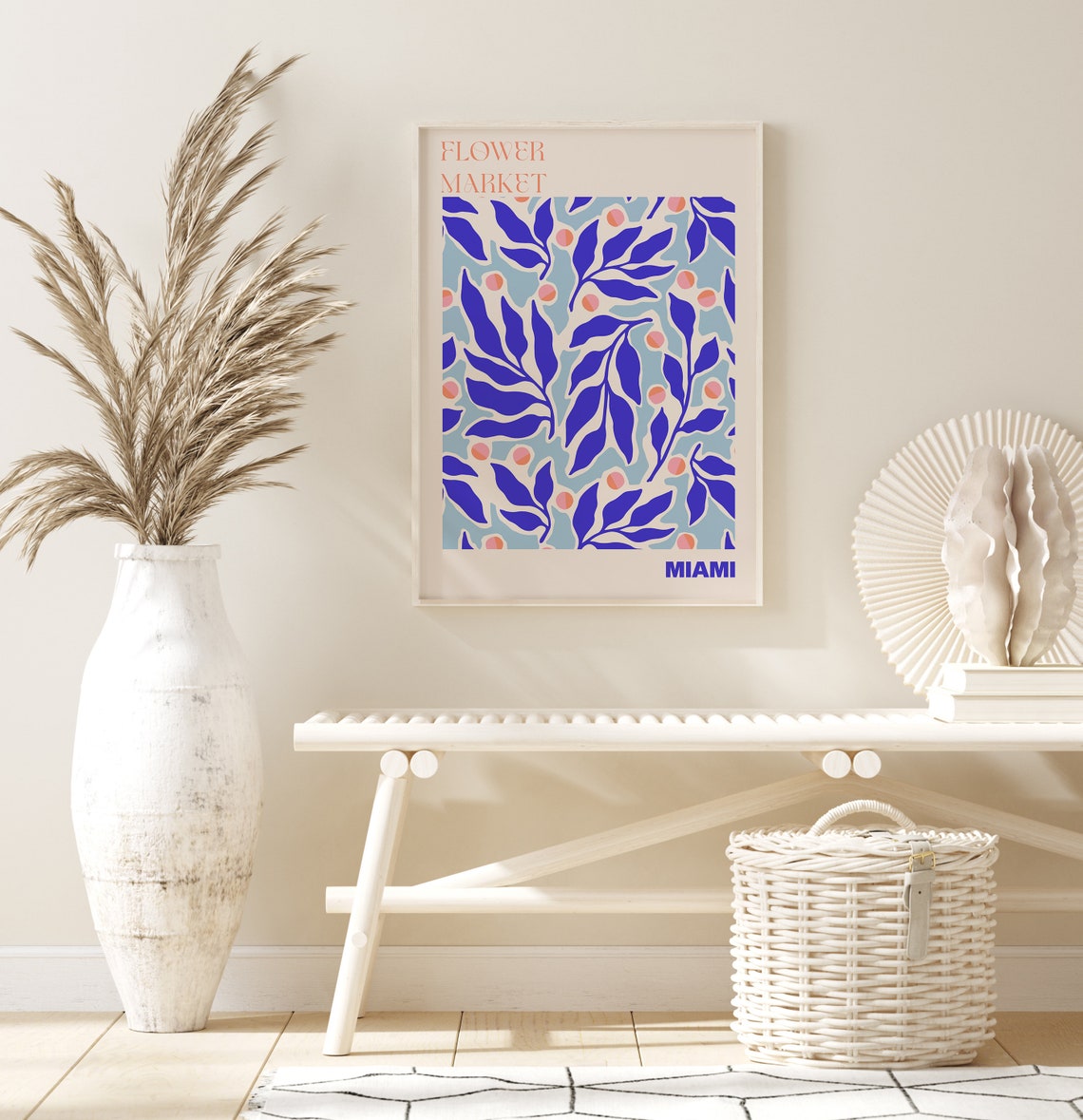 Flower Market Miami Cobalt Leaves Tropical Leaf Pattern Poster - Image 2