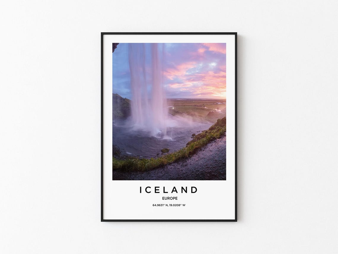 Iceland Waterfall Golden Sunset Clouds Dramatic Falls Poster