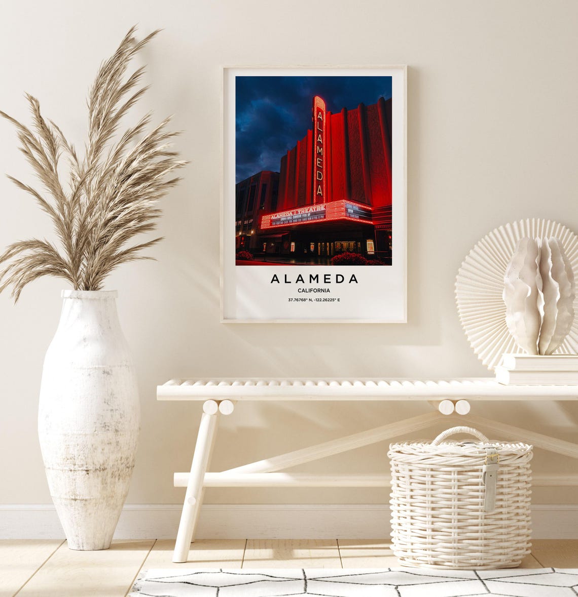 Alameda California Historic Theatre Neon Marquee at Night Poster - Image 3