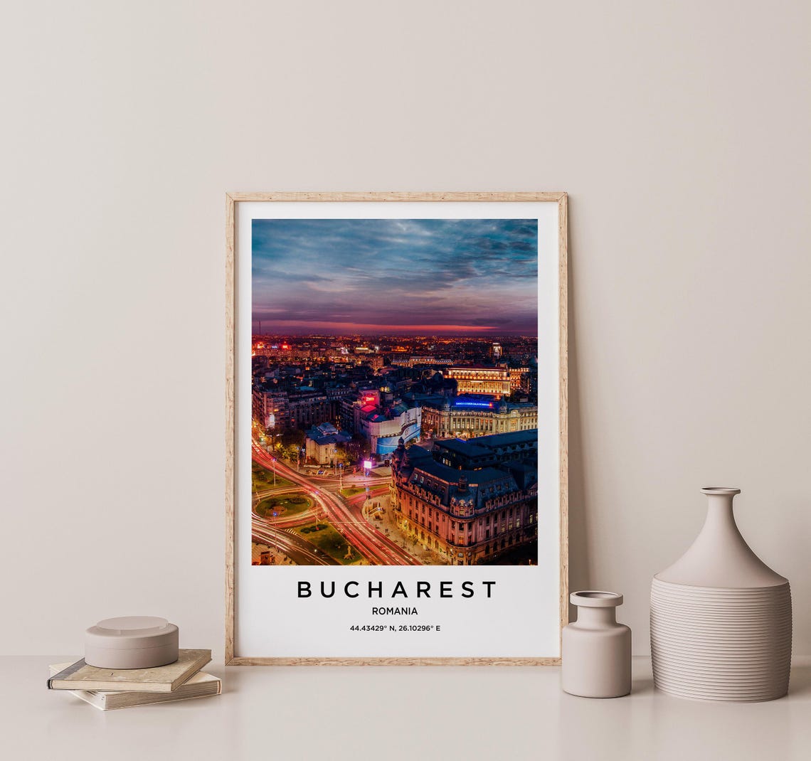 Bucharest Romania Night City Lights Dusk Skyline Photo Poster - Image 2