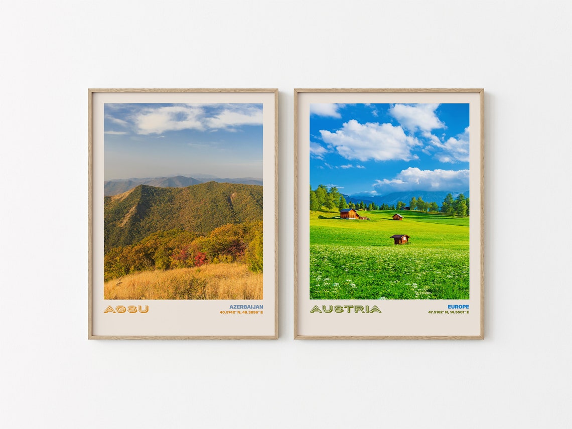 Agsu Azerbaijan Rolling Green Hills Autumn Landscape View Poster - Image 2