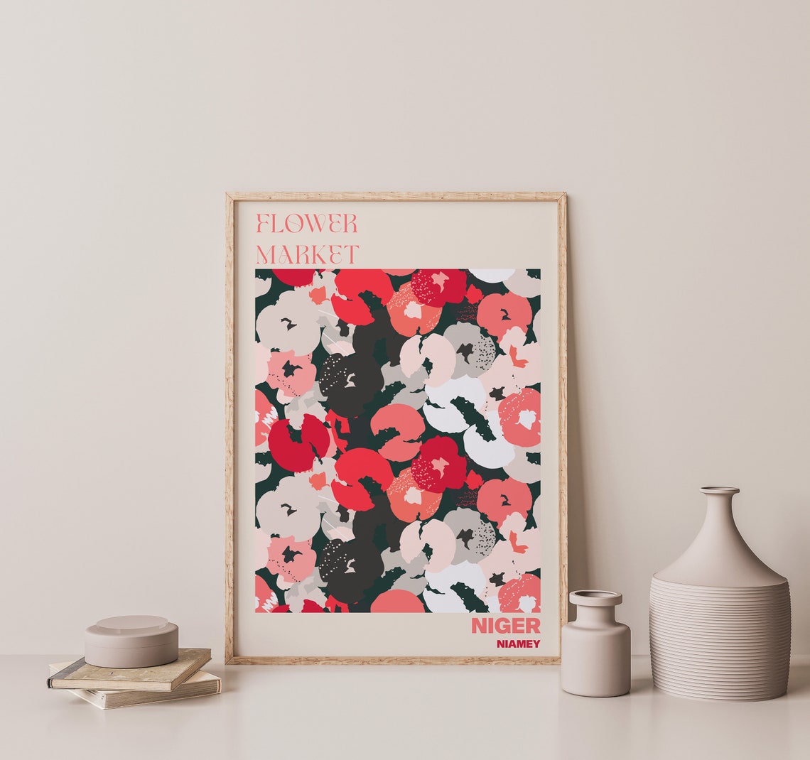 Flower Market Niger Niamey Coral Blossoms Dark Dramatic Moody Poster - Image 3