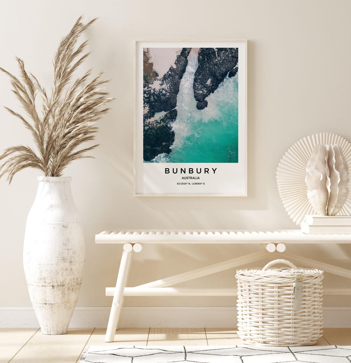Bunbury Australia Aerial Turquoise Waves Crashing on Dark Rocks Poster - Image 3