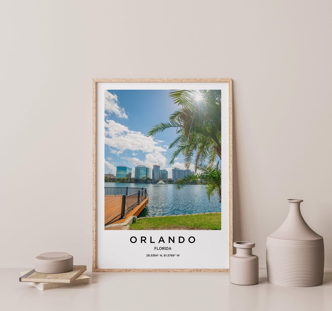 Orlando Florida Lake Palm Boardwalk Downtown Skyline View Poster - Image 2