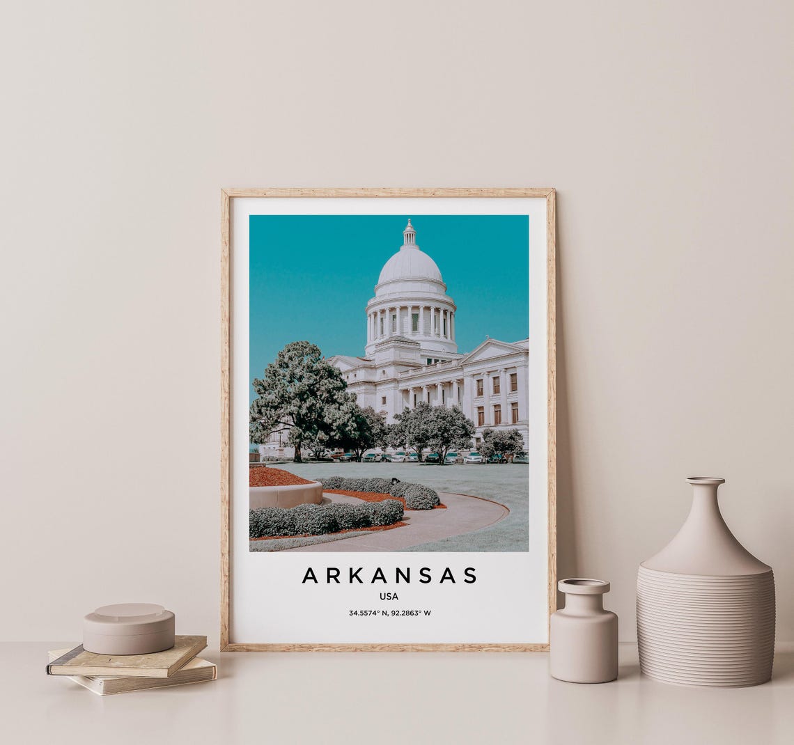Arkansas White Dome Capitol Building Teal Sky Minimalist Travel Poster - Image 2
