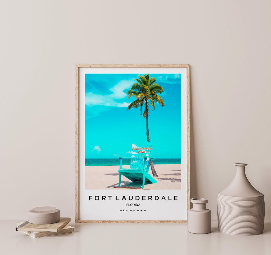 Fort Lauderdale Turquoise Beach Chair Palm White Sand Photo Poster - Image 2
