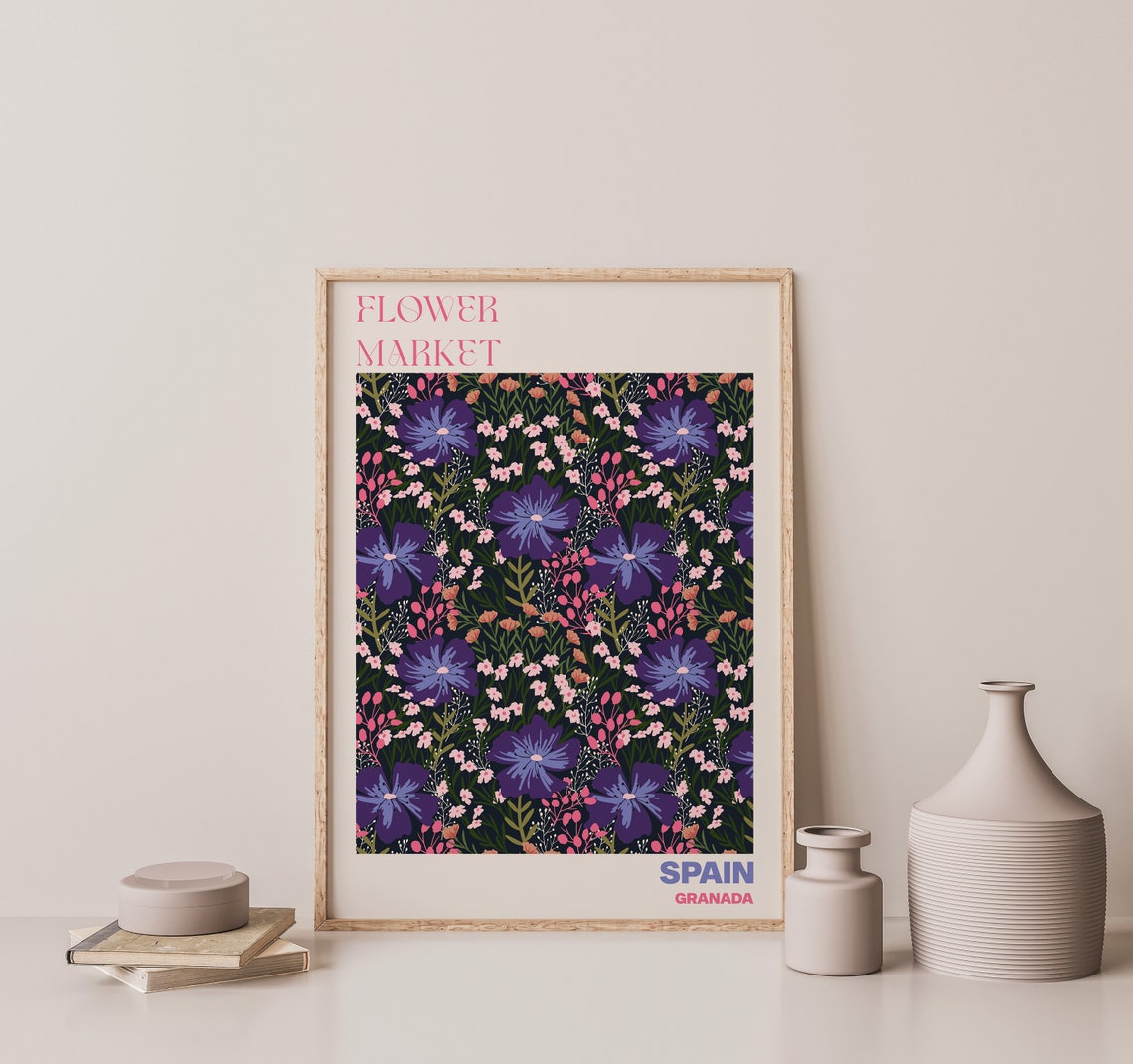 Spain Granada Flower Market Dark Purple Wildflower Meadow Poster - Image 2