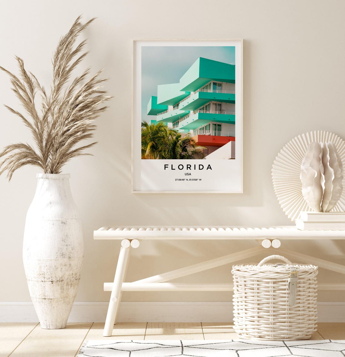 Florida Sunny Art Deco Hotel Facade Teal Tropical Modernism Poster - Image 3