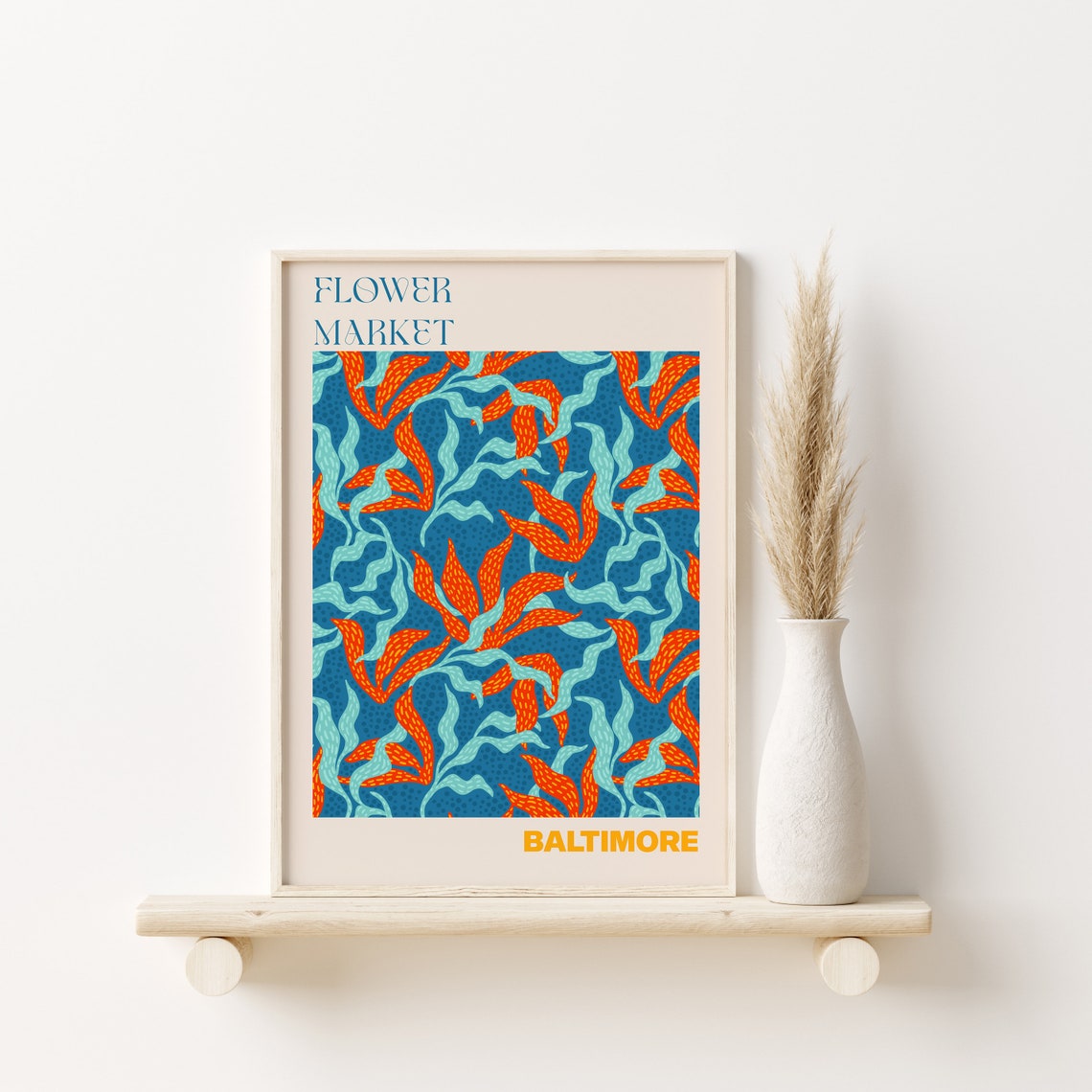 Baltimore Flower Market Orange Flame Petal Blue Pattern Poster - Image 2