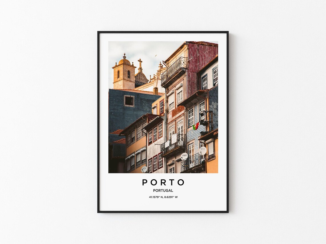 Porto Portugal Colorful Old Town Houses Church Towers Photo Poster