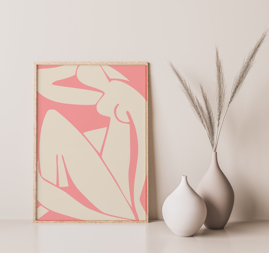 Blush Pink Seated Figure Cut Out Abstract Matisse Style Poster - Image 2