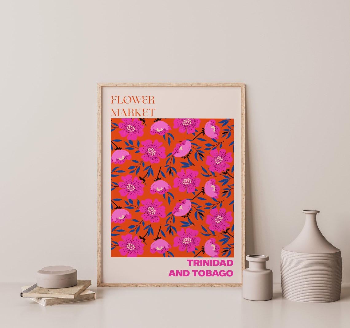 Trinidad Tobago Poster Personalised Travel Poster Trinidad Tobago Flower Market Print Floral Wall Decor Trinidad Tobago Travel Poster - Image 2