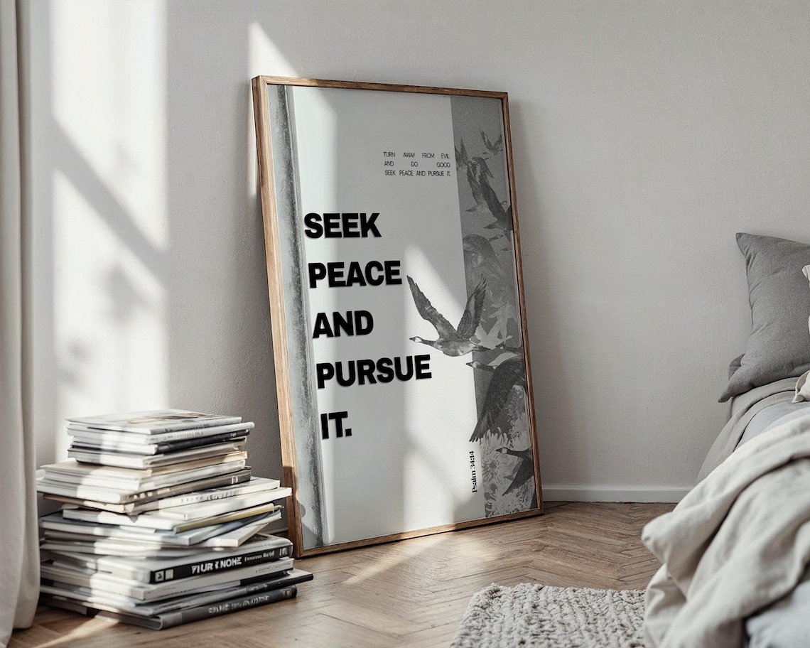 Seek Peace Scripture Art Print, Christian Wall Decor